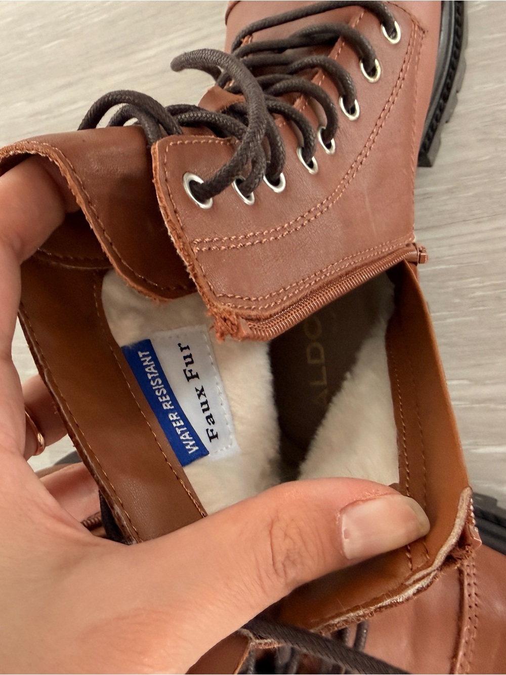 Aldo Tan Lace-up Combat Boots with Dark Brown Lug Soles - Picture 5 of 5
